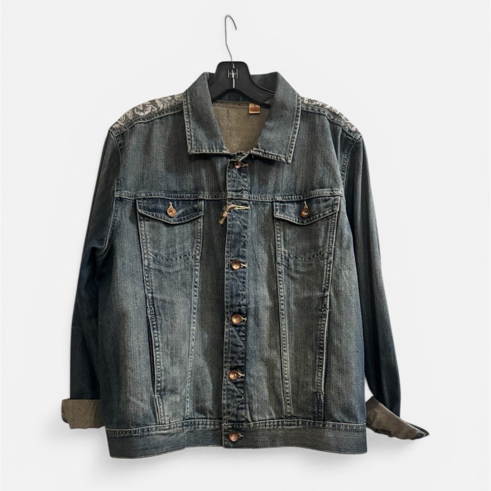 Upcycled Washed Denim Jacket - Gray Blue